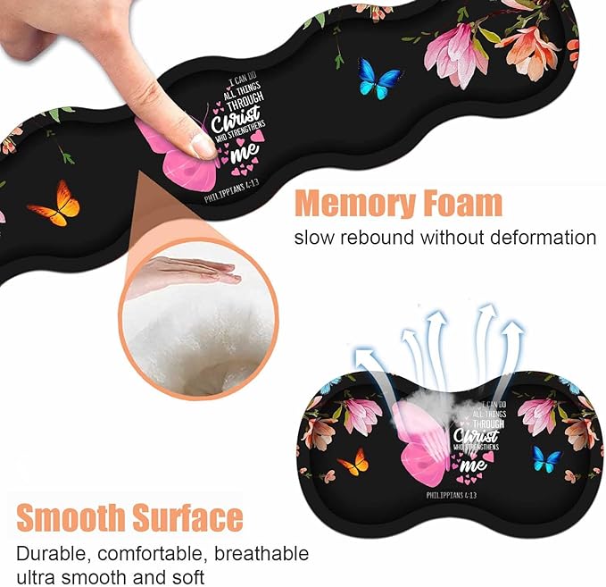 Ergonomic Keyboard Wrist Rest & Mouse Pad Wrist Rest Set,Floral Butterfly Quote Bible Verse Philippians 4:13 Large Gaming Desk Mat 31.5"x 11.8" with Memory Foam,Easy Typing Pain Relief for Home Office