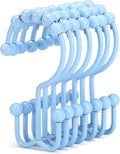 Shower Curtain Hooks, Goowin Shower Curtain Rings, Stainless Steel Shower Curtain Hooks Rust Proof Free Sliding Double Shower Hooks for Curtain, Shower Curtains & Liners (Blue)