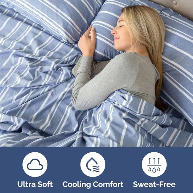 Split Head King Sheet Set – 4 Piece Flex Split Top King Sheets for Adjustable Beds - Fits 14” to 16" Mattress w/ Deep Pockets - Breathable & Cooling - Luxury Bedding and Wrinkle Free - Blue Stripes 2