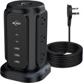 AiJoy Power Strip Tower with 9 AC Outlets and 5 USB Ports (2 USB-C), Flat Plug 1625W 6.5ft Extension Cord, 1200J Surge Protector Charging Station for Home, Office & Dorm