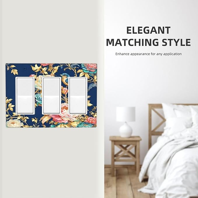 Bvtewkhz Floral Birds Morris 3 Gang Triple Rocker Decorative Outlet Covers Light Switch Plate Electrical Receptacle Switchplate For Bathroom Kitchen Bedroom