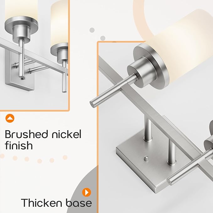 AONEON 4-Light Vanity Lighting Fixtures with White Frosted Glass Shade, Brushed Nickel Bathroom Wall Lamps Over Mirror for Bath Restroom Kitchen T001BR-L4