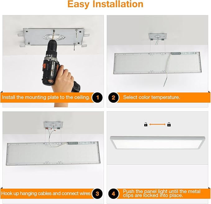 Mcacggo 1x4 LED Flat Panel Light Flush Mount 4-Pack, 3000K/4000K/5000K Selectable, Ultra-Thin Surface Mount LED Ceiling Light for Kitchen, Triac Dimmable, Bright 4400LM, 100-277V, White