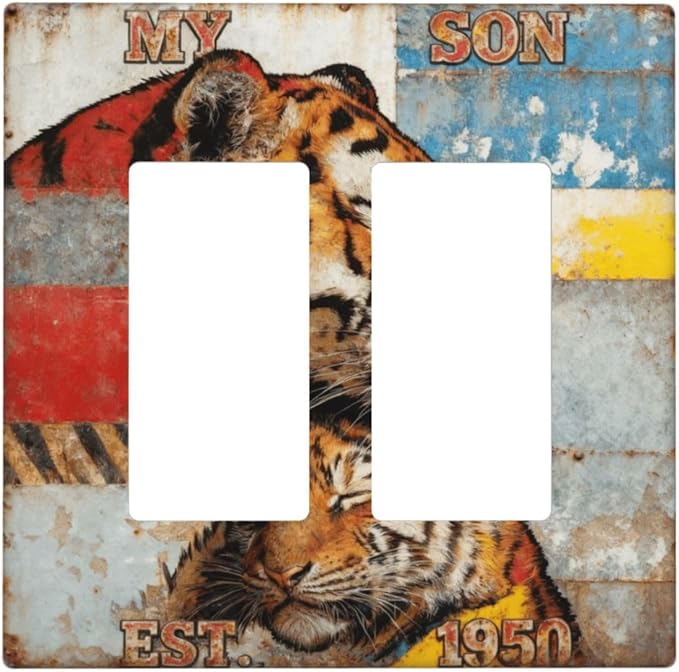 Bvtewkhz Tiger Vintage 2 Gang Double Rocker Decorative Outlet Covers Light Switch Plate Electrical Receptacle Switchplate For Bathroom Kitchen Bedroom