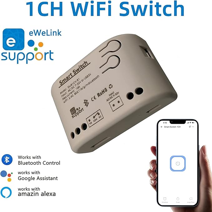 Newgoal Smart Switch Momentary/Latching WiFi Relay, eWeLink App Bluetooth Control Switch, DIY Smart Home, Compatible with Alexa Google Home