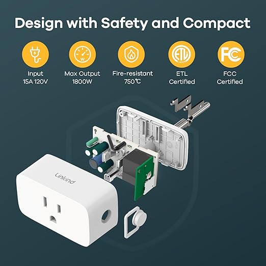 Linkind Matter Smart Plug, Work with Apple Home, Siri, Alexa, Google, SmartThings, Smart Home Smart Outlet Timer 15A/1800W, APP Remote Control & Schedule, ETL & FCC Certified, 2.4G Wi-Fi Only, 4 Pack