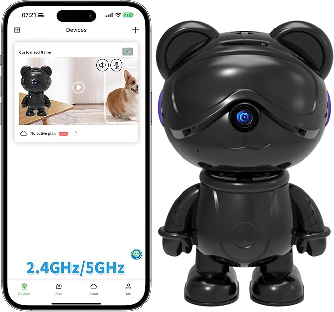 dzcctvipc Cute Bear 2K Home Security Camera – Motion Monitor, Baby Cry Detection,Privacy Mode,5G Dual-Band,Pan & Tilt,Night Vision,24/7 Recording,2-Way Audio,Compatible with Alexa & Google Assistant
