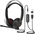 NUROUM HP11DU Wired Headset, Dual-Ear (Stereo) Headphones with Noise Canceling Microphone, On Ear Computer Headset with in-line Control, USB/Type-C, PC Headset for Home Office Online Class Skype Zoom