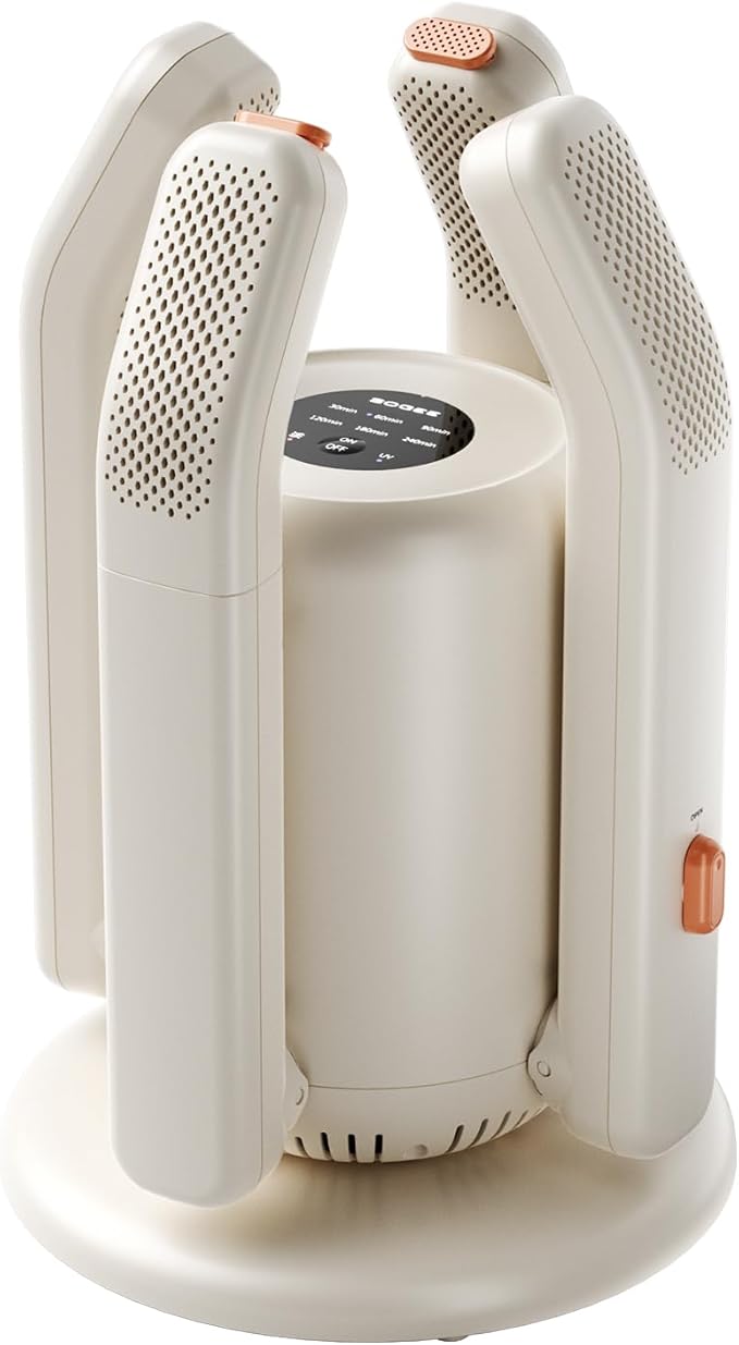 Sogee Boot Dryer, Shoe Dryer for Work Boots and Gloves, 2 * 24IN Retractable Hose with Timer, Rose Salt Remove Odor, Quiet Portable Shoe Dryer, Suitable for Ski Boots, Shoes, Gloves, Ivory, SH03