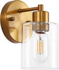 SOPEAS 1-Light Wall Sconce Gold,Vanity Light, Wall Mount Bathroom Mirror Fixtures, Brass Bathroom Light fixtures with Clear Glass Shade for Bedroom, Entrance, Hallway, Living Room (1 Pack)