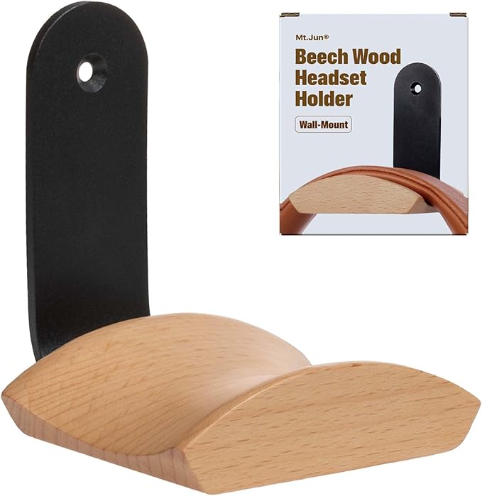 Mt.Jun Beech Wood Headphone Wall Mount Holder, with VHB Adhesive Tape and Screw, Holds 10 lbs (Black & Beech Wood)