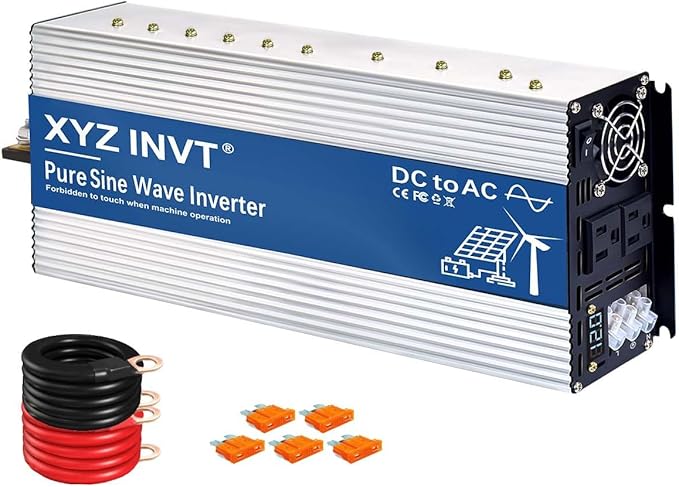 XYZ INVT 2500W Pure Sine Wave Inverter 12V to 120V AC, 5000W Peak Power, Power Converter for Solar System, Off-Grid Home, RV, Truck & Camping