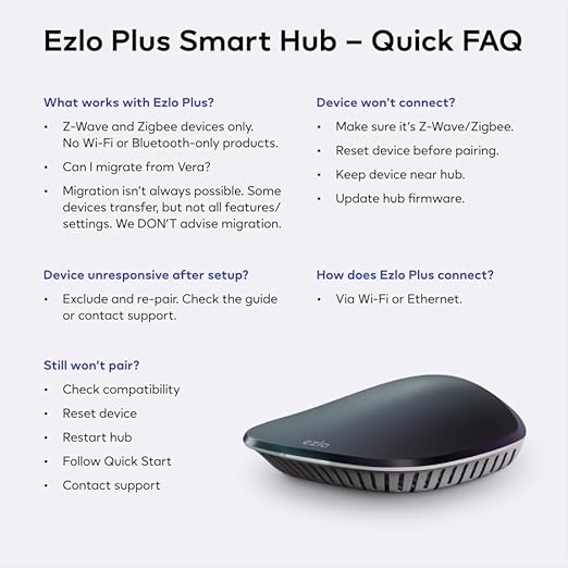 Ezlo Plus Smart Home Hub with Zigbee & Z-Wave. Works with Wi-Fi Devices Associated with Amazon Alexa Devices & Google Assistant to Control Smart Locks, Lights, Switches and CCTV Cameras