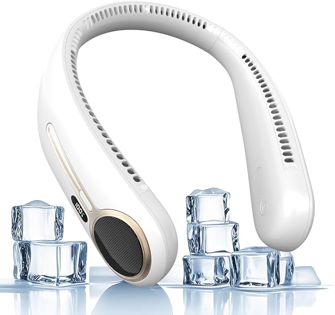 Portable Neck Fan,Hands Free Personal Wearable Bladeless Fan,6000mAh USB Rechargeable,360° Cooling,LED Display,4-Speeds,Birthday Gifts for Men Women Dad Mom,Valentines Day Gifts for Her Him (White)