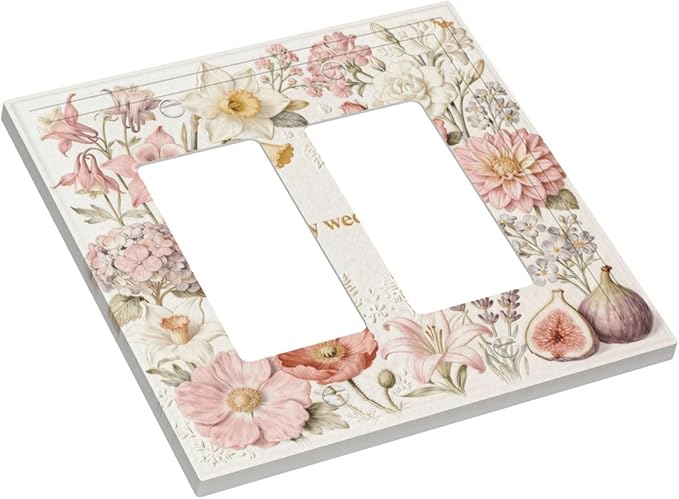 Bvtewkhz Floral Plant Watercolor Flowers 2 Gang Double Rocker Decorative Outlet Covers Light Switch Plate Electrical Receptacle Switchplate For Bathroom Kitchen Bedroom