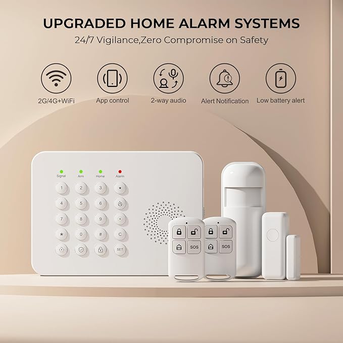 2026 WiFi+GSM/4G Home Security System with Instant Smart Life or Tuya App Real-Time Alert,Door & Window Alarms for Home for Apartment,Kids Safety,Office,NO Monthly Fees,SOS Button,Remote Control