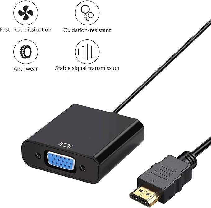 HDMI to VGA Adapter 5 Pack, Gold-Plated HDMI to VGA Converter (Male to Female), Compatible for Computer, Laptop, PC, Monitor, Projector, HDTV, Chromebook, Raspberry Pi, Roku, Xbox and More