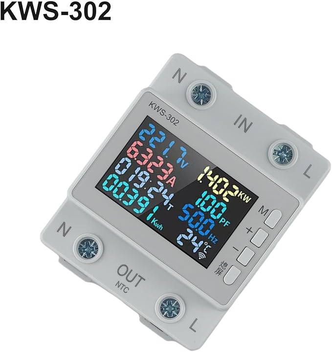 Noteflora LCD Digital Energy Meter With Voltage And Current Monitor, AC170-300V Power Voltmeter For Rail Mount, Compatible With KWS-302WF White(KWS-302)
