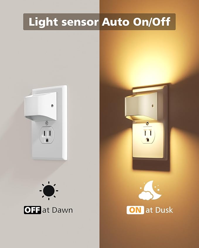 VOLISUN Night Lights Plug into Wall, 6 Pack Up and Down LED Night Light with Dusk to Dawn Light Sensor, 3000K Warm White Nightlight for Hallway, Bedroom, Bathroom, Kitchen White