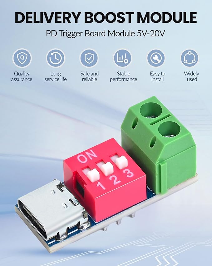 Seloky 2PCS USB-C PD/QC Fast Charge Trigger Module & Decoy Board - Dual-Port Voltage selector (5V/9V/12V/20V Output) Charger Power Delivery Boost Module