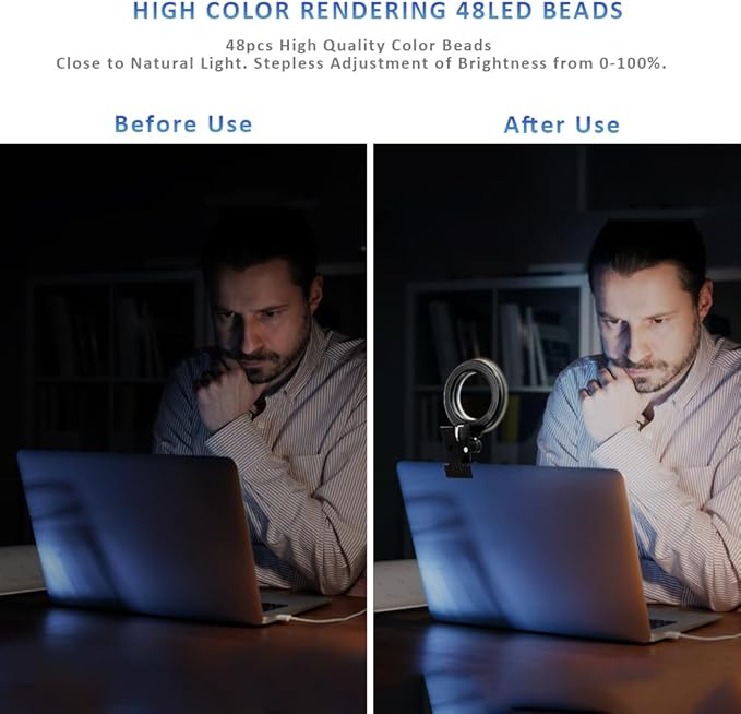 Cyezcor Video Conference Lighting Kit， Clip on Light Reading Lights， Ring Light, 360 ° Flexible Gooseneck Bed Night Light ，Computer Laptop Video Conferencing