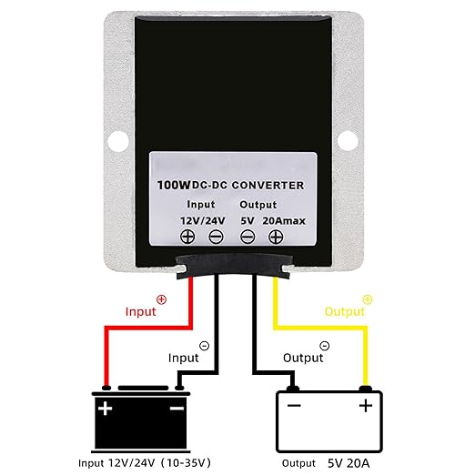 MGGi DC/DC Voltage Reducer Converter Regulator 12V 24V Step Down to 5V 20A 100W, Converter Regulator Power Supply Module Buck Transformer for Golf Cart Forklifts Car Vehicle, Aluminum
