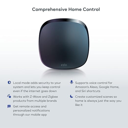 Ezlo Plus Smart Home Hub with Zigbee & Z-Wave. Works with Wi-Fi Devices Associated with Amazon Alexa Devices & Google Assistant to Control Smart Locks, Lights, Switches and CCTV Cameras