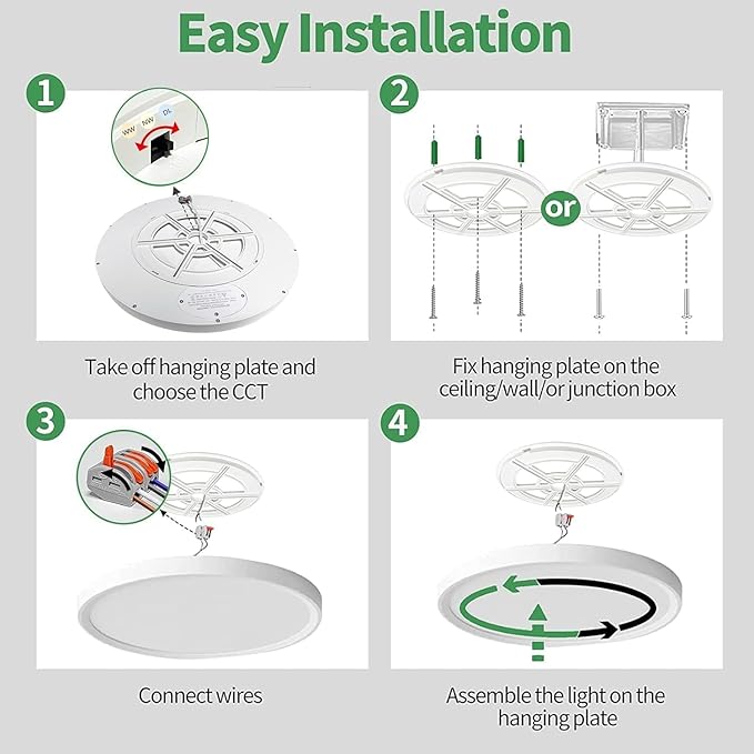 15.8 Inch Dimmable LED Flush Mount Ceiling Light, 32W, 3480LM, 3000K/3700K/4000K/5000K/6000K, Round Flat Panel Low Profile Ceiling Light Fitures for Hallway, Kitchen, Bedroom, 4PK White