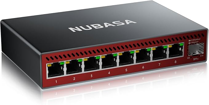 NUBASA 8-Port 2.5Gb Switch with 10Gb SFP+ Port, Unmanaged Multigig Ethernet Splitter for NAS, Gaming, PC - Plug & Play, Silent Aluminum Housing, 2.5 Gigabit Network Switch