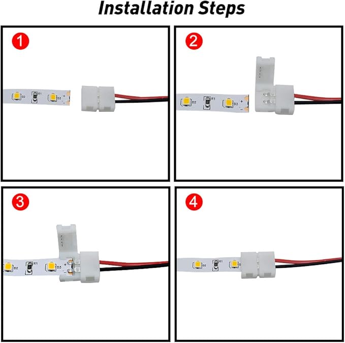 LightingWill 10pcs Pack Strip Wire Solderless Snap Down 2Pin Conductor LED Strip Connector for 8mm Wide 3528 2835 Single Color Flex LED Strips