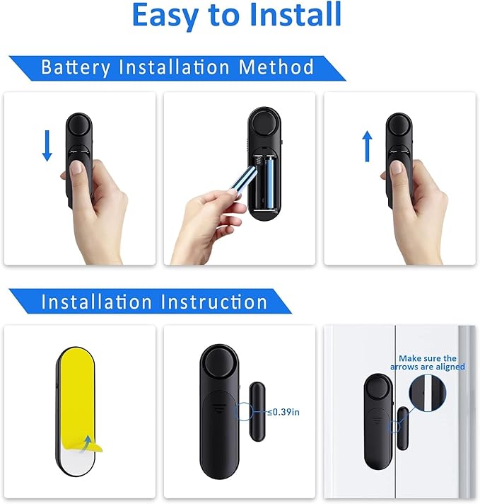AKOYU 5-Pack Window Alarms for Home Security, 120dB Door and Window Open Sensor Chime for Kid Safety, Pool Safety, Sliding Door, DIY Protection, Easy Installation,Ideal for Home,Garage,Apartment,Black