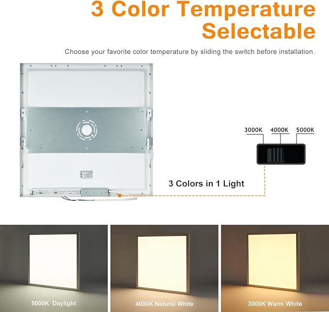 Mcacggo 2x2 LED Flat Panel Light Surface Mount, 40W-30W-20W & 3000K-4000K-5000K Selectable, 0-10V Dimmable, 24 Inch Square Flush Mount Ceiling Fixture for Kitchen, Shop, 100-277V, ETL, 2 Pack