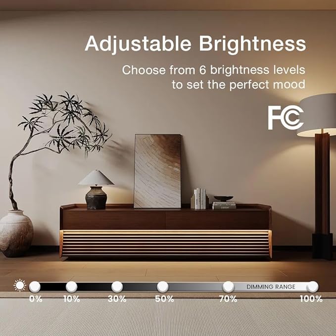 POVISON Fully-Assembled Mid Century Glossy Sintered Stone Tabletop TV Stand with Legs,Wood Media Console with Adjustable LED Light,Entertainment Center with Storage for Living Room