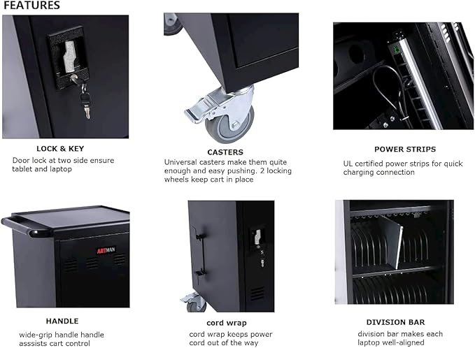 30-Device Mobile Charging Cart and Cabinet, Safety Charging Cart for iPads, Chromebooks, Tablets, Laptops