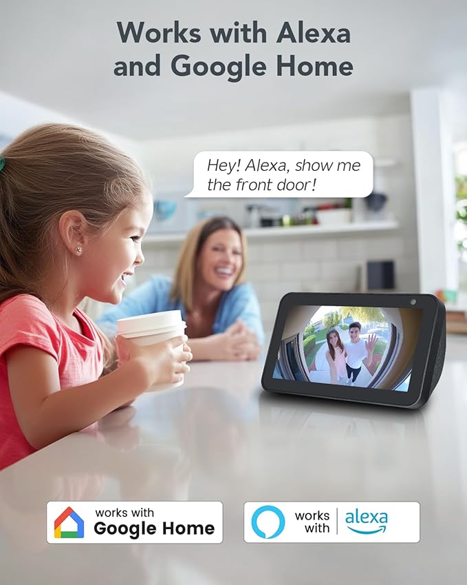 XTU Battery Doorbell, 180° Head-to-Toe Video, Live View with Two-Way Talk, No Monthly Fee, 2.4G Wi-Fi with Chime, Local/Cloud Storage, Human Detection, Compatible with Alexa & Google Home