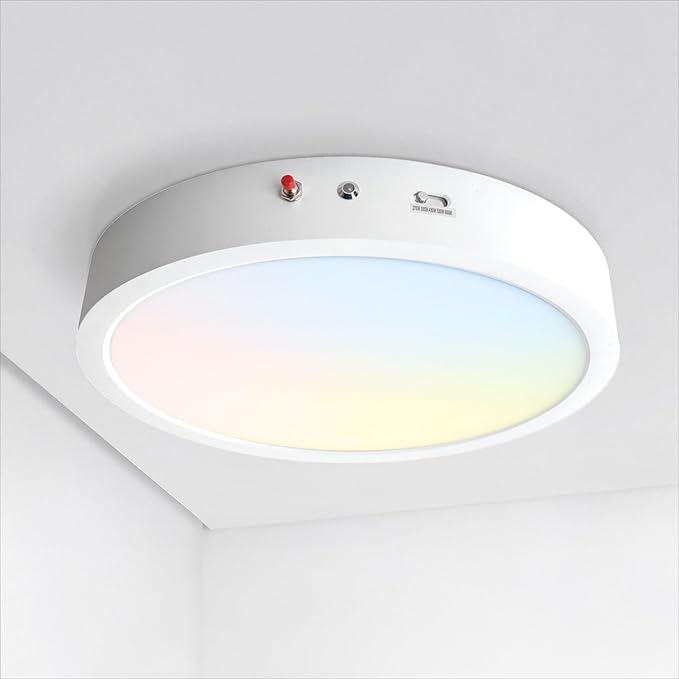 ASD LED 12" Round Flush Mount Ceiling Light Fixture, Low Profile Surface Lighting | 5CCT, Dimmable, Battery Backup, ETL Listed | 24W 2100LM 2700-6000K 120V | Kitchen, Hallway Lamp | White