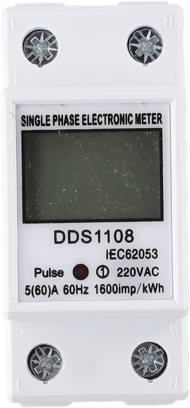 Digital Energy Meter LCD Display 50A 60A Single Phase Power Monitor Electric Consumption Meter with Backlight LED Pulse Indicator for Industrial Commercial Use(Without backlight)