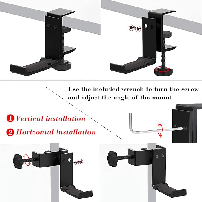NCHONHONG Headphone Holder Under Desk Hook with Cable Organizer, Foldable Aluminum Headset Mount, Space-Saving Hanger for Most Headphones