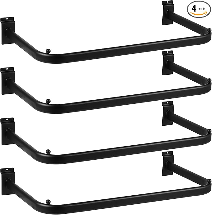 Polmart Slatwall Steel U-Shaped Hanger Rail, Black (U-Shape, 4-Pack)