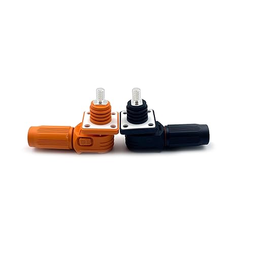 120A Battery Energy Storage Connector, 25mm² High Current Connectors IP67 Waterproof Stud Wiring Power Adapter Quick Plug Terminal Right Angle Plug and Socket (1000V Black+Orange)
