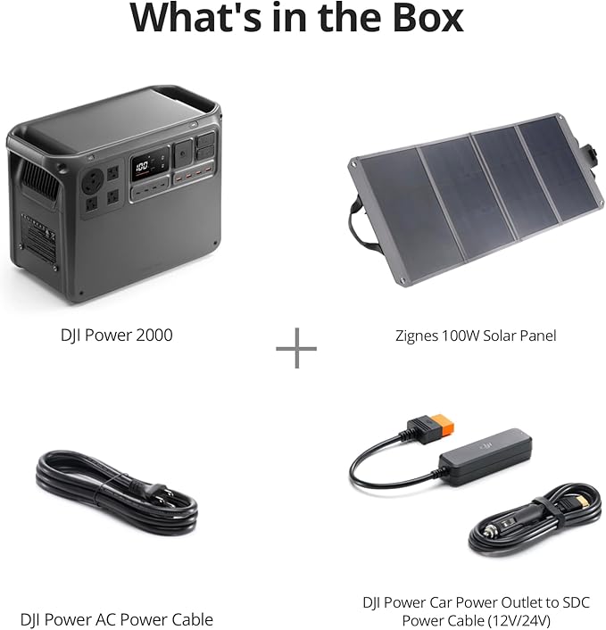 DJI Power 2000 Portable Power Station, Solar Generator with Panel, 2048Wh LFP Battery, 3000W Output, Car Power Outlet to SDC Power Cable, Car Charging, Camping, Road Trip, RV