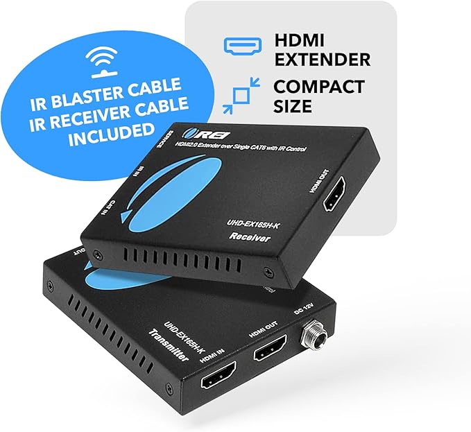 OREI HDMI Extender UltraHD Over Single Cat6/Cat7 Cable 4K @ 60Hz with HDR & IR Control - Up to 165 ft EDID Management
