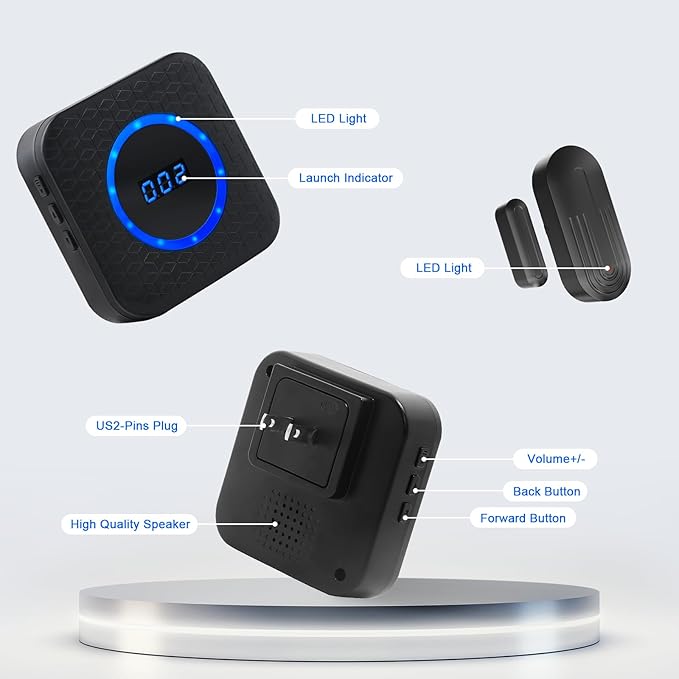 Door Chime SanJie Wireless Door Sensor for Business Home Office When Entering with 800Ft Range 55 Chimes 5 Volume Levels Adjustable Number Display (2 Receiver & 2 Sensor)