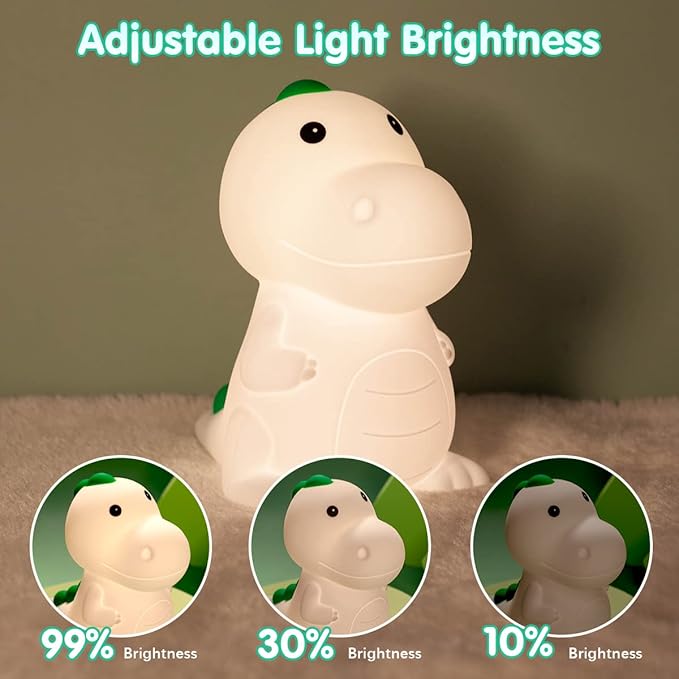LEDHOLYT LED Cute Dinosaur Night Light, Cute Silicone Dinosaur Lamp and Animal NightLight, LED Squishy Animal Light for Sleep, Kawaii Bedside Lamp Room, Rechargeable Bedside Touch Silicone Lamp