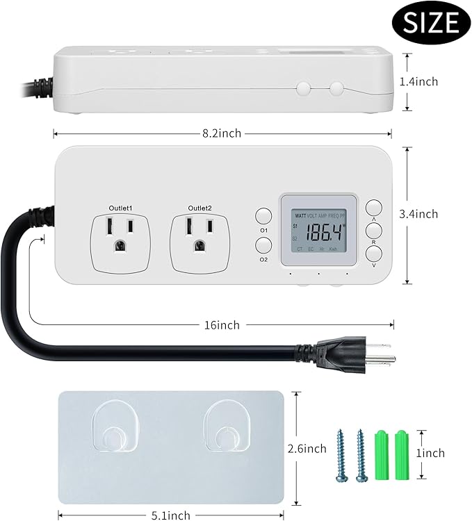 Electricity Usage Monitor, Briidea Power Consumption Watt Voltage Amp Meter Tester with 2 Outlets Electricity Analyzer Monitoring Device for Energy Saving, White