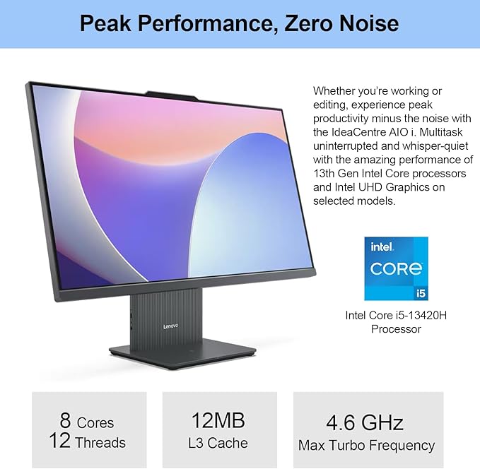 Lenovo 2024 IdeaCentre I Business All-in-One, 27" FHD Touchscreen 100Hz, Intel Core i5-13420H, 16GB DDR5 RAM, 512GB SSD, Wireless Charging Base, Wireless KB & Mouse, Wi-Fi 6, Windows 11 Pro, Grey