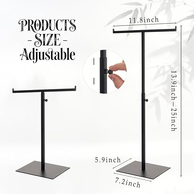 Purse Display Stand Jewelry Towers - 2 Pack Purse Stand Handbag Bag Display Black Tabletop Stainless Steel Hook Hanging Jewelry Stands for Necklaces Organizer Adjustable Height Home Store Boutique