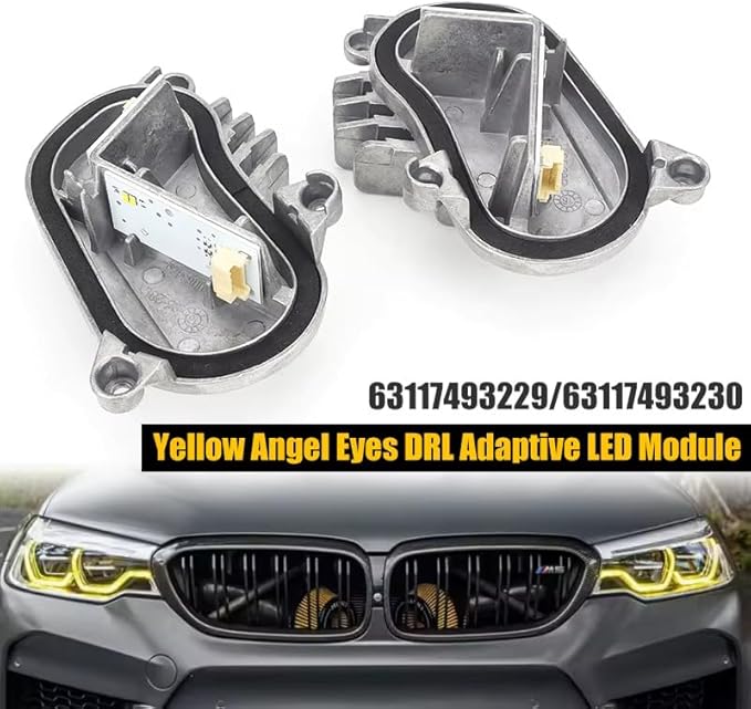 SOCAL-LED LIGHTING Yellow Angel Eye Daytime Running Light DRL Adaptive Headlight Insert Diode Module LED Control Unit Fit for BMW 2018-2020 F80 M3 F83 F82 M4 LCI, Pack of 2