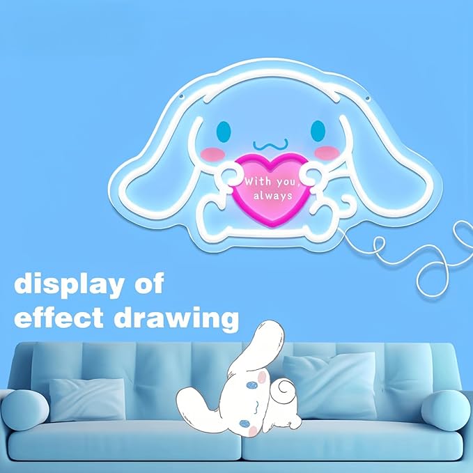 THIIXDAI Cinnamoroll Neon Sign for Room Decor, USB Powered LED Lights with Dimmable, Japanese Cartoon Dog Neon Signs, Cute Night Light Gifts for Children (15.7"L x 9"W)