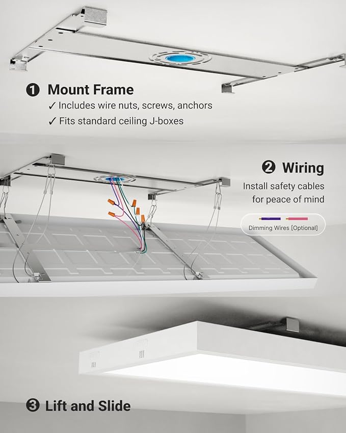 Sunco 1x4 LED Flat Panel Light Fixture 50W Selectable Brightness 3750/5000/5700LM Selectable Color Temperature 3500K/4000K/5000K 0-10V Dimming Matte White Drop Ceiling Office Lights ETL 2 Pack